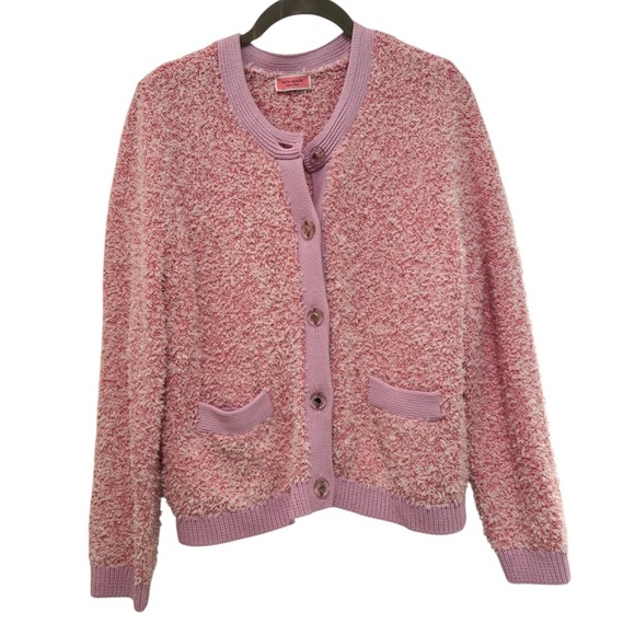 Kate Spade Pink Button Down Knit Cardigan with Clear Spade Buttons - Picture 3 of 10